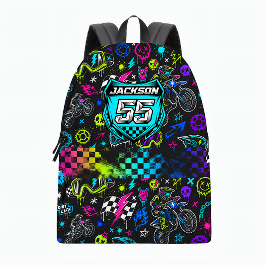 Personalized Team Neon Dirt Bike Backpack – Custom Name & Race Number