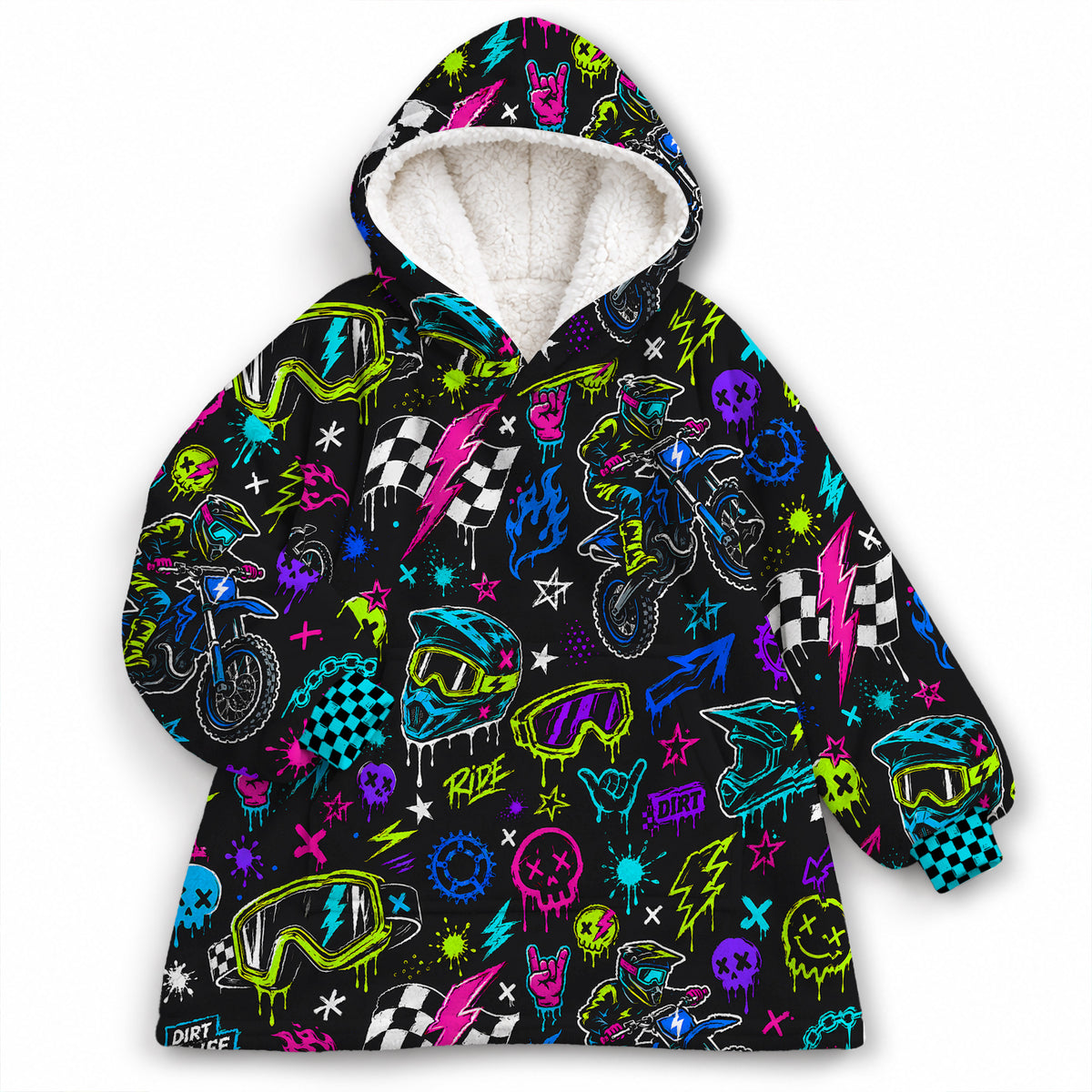 Neon Dirt Bike Kids Snug Hoodie-Fleece