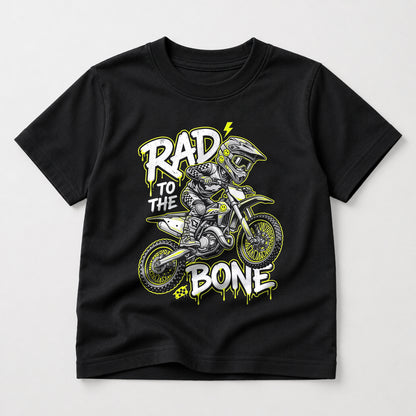 Kids dirt bike Rad to the Bone graphic t-shirt front view