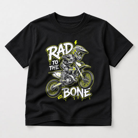 Kids dirt bike Rad to the Bone graphic t-shirt front view