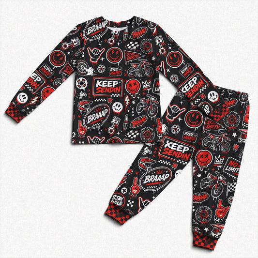 Personalized Team Red Dirt Bike Pajamas – Custom Name Kids Motocross Pajama Set