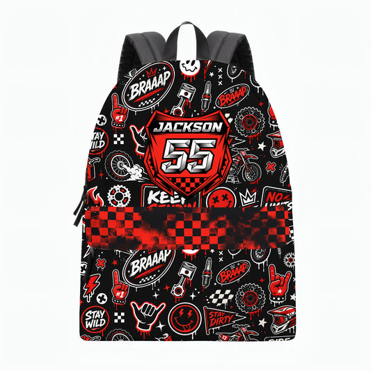 Personalized Team Red Dirt Bike Backpack – Custom Name & Race Number