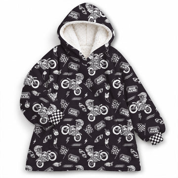 Dirt Bike Ride Hard Black and White Graphic Kids Snug Hoodie-Fleece