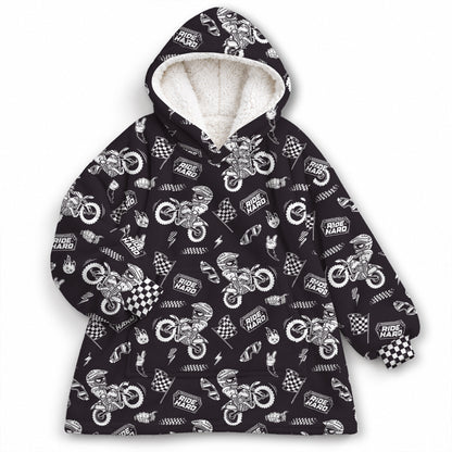 Dirt Bike Ride Hard Black and White Graphic Kids Snug Hoodie-Fleece