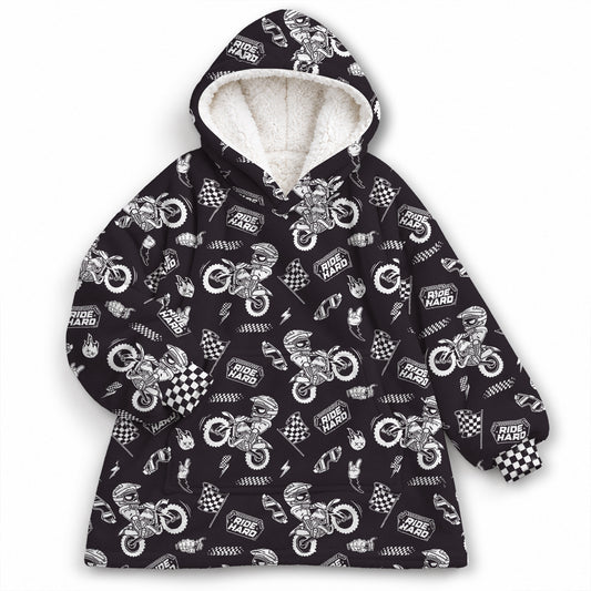 Dirt Bike Ride Hard Black and White Graphic Kids Snug Hoodie-Fleece