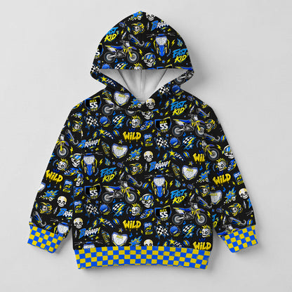 Kids Suzuki Yellow And Blue Dirt Bike Cotton Hoodie Personalized