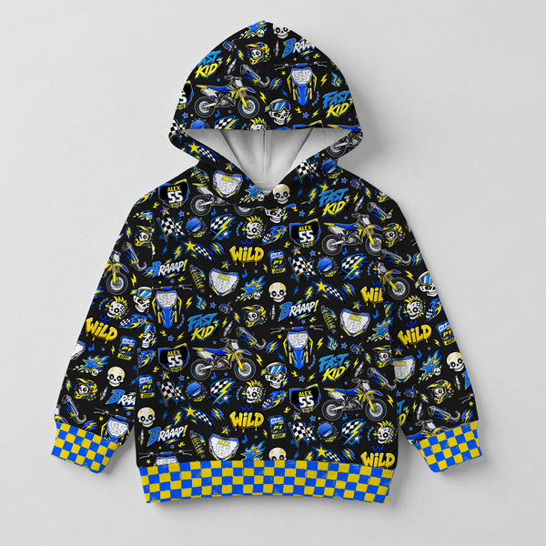 Kids Suzuki Yellow And Blue Dirt Bike Cotton Hoodie Personalized