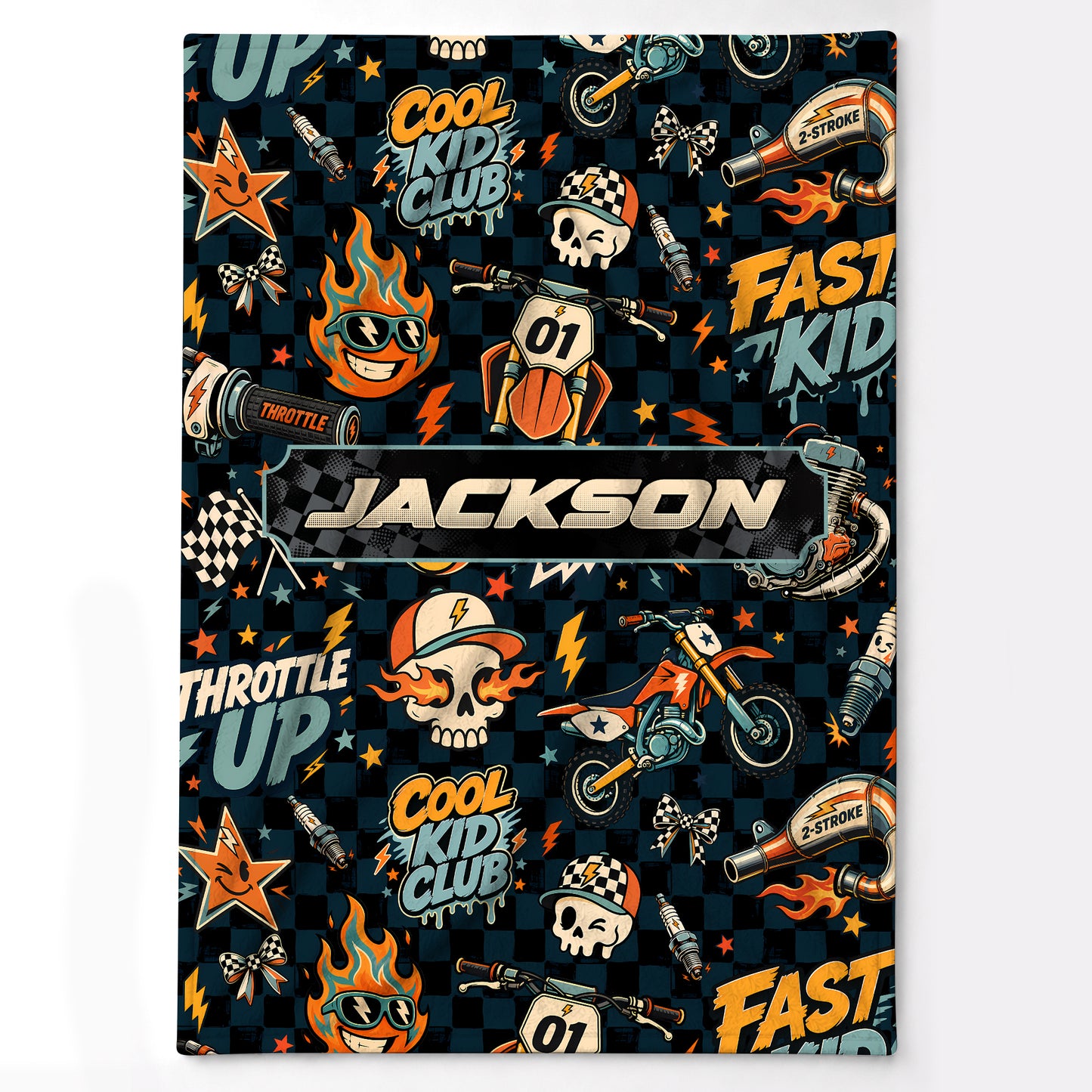 Personalized Graphic Motocross Blanket for Kids, Custom Name & Race Number Dirt Bike Blanket, Motocross Racing Gift for Boys