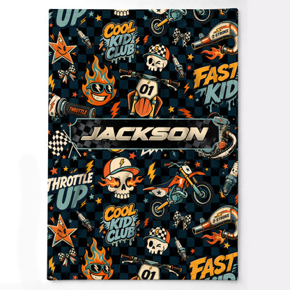 Personalized Graphic Motocross Blanket for Kids, Custom Name & Race Number Dirt Bike Blanket, Motocross Racing Gift for Boys