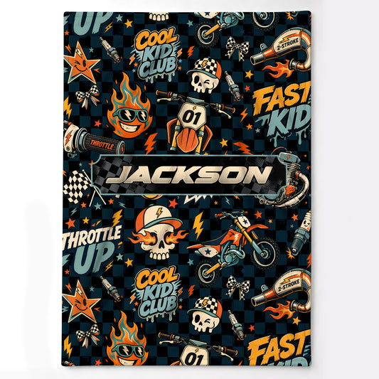 Personalized Graphic Motocross Blanket for Kids, Custom Name & Race Number Dirt Bike Blanket, Motocross Racing Gift for Boys