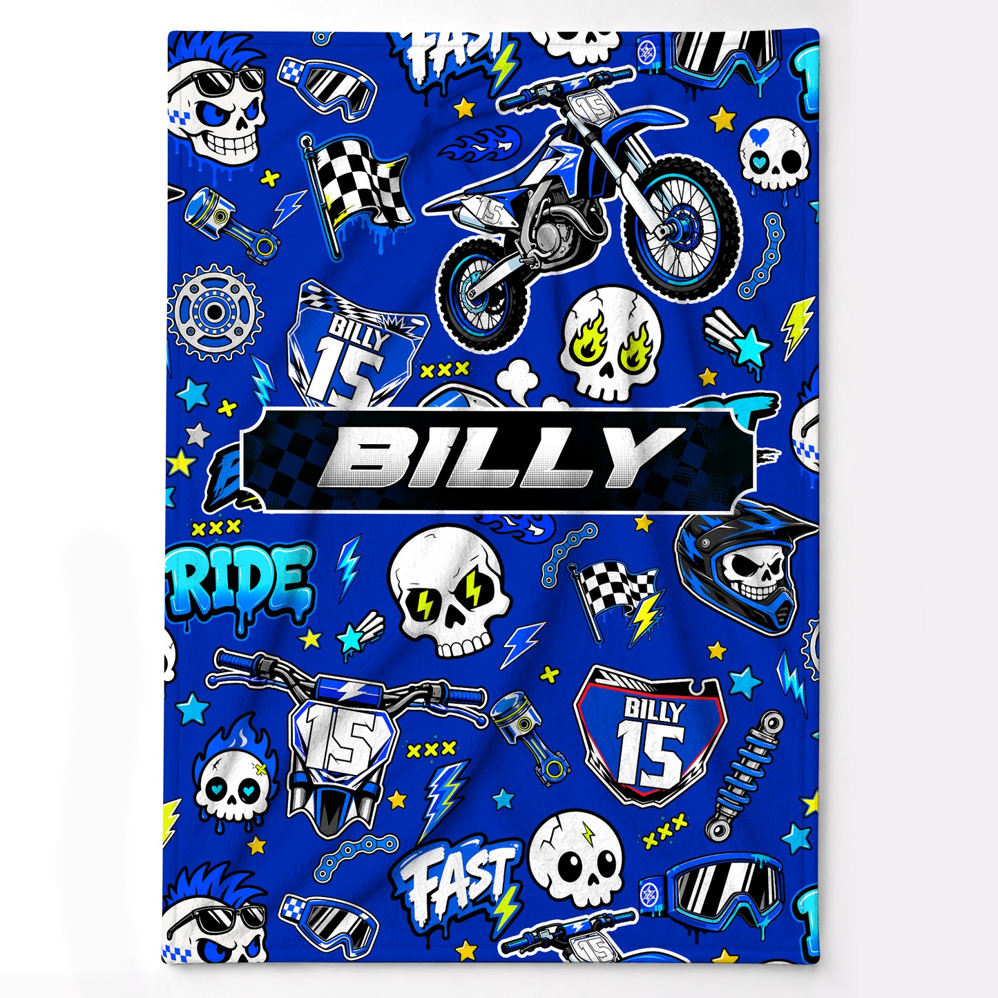 Personalized Graphic Motocross Blanket for Kids, Custom Name & Race Number Dirt Bike Blanket, Motocross Racing Gift for Boys