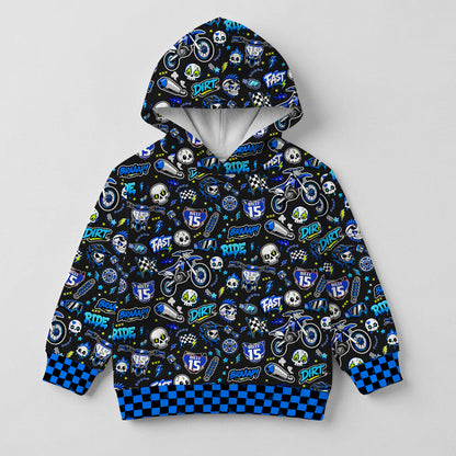Kids Team Yamaha Blue Dirt Bike Cotton Hoodie Personalized