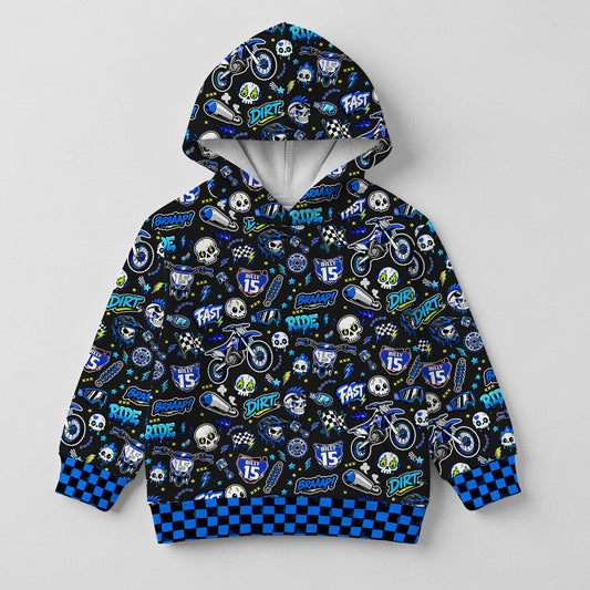 Kids Team Yamaha Blue Dirt Bike Cotton Hoodie Personalized