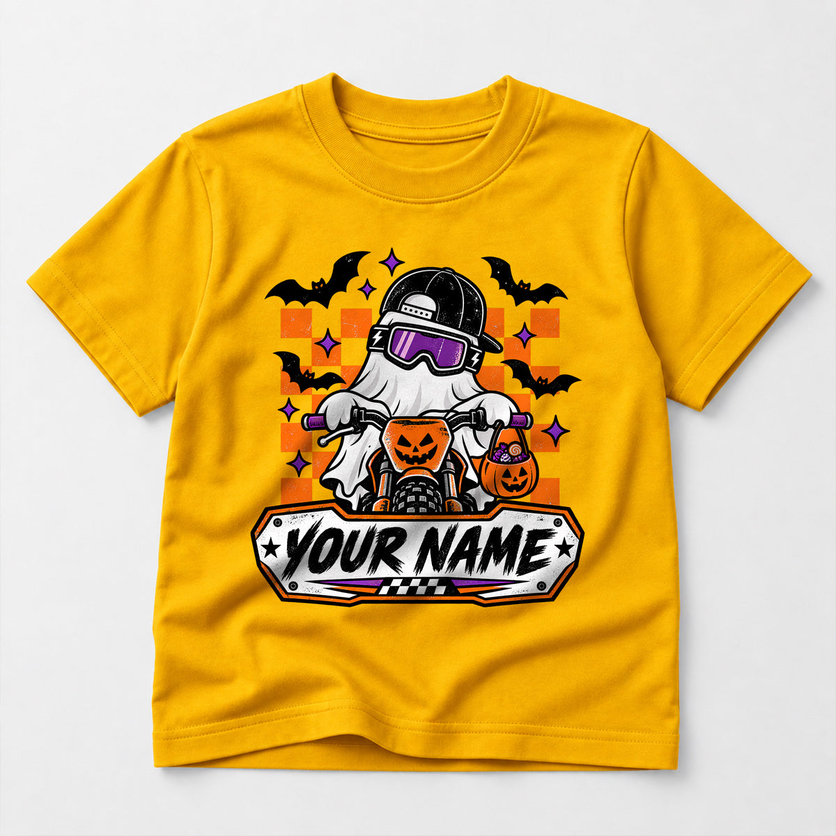 Kids Dirt Bike Ghost Rider Name Graphic Halloween T-Shirt