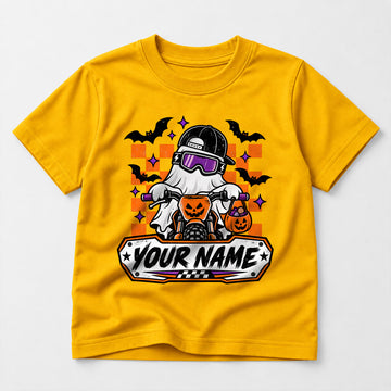 Kids Dirt Bike Ghost Rider Name Graphic Halloween T-Shirt