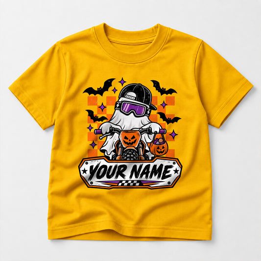 Kids Dirt Bike Ghost Rider Name Graphic Halloween T-Shirt