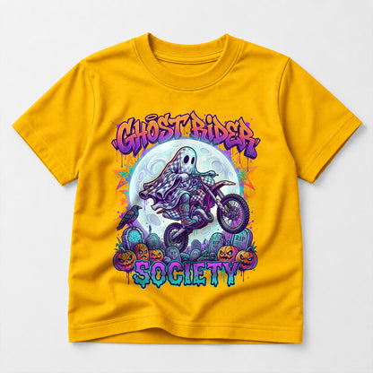 Kids Dirt Bike Ghost Rider Society Neon Graphic Halloween T-Shirt