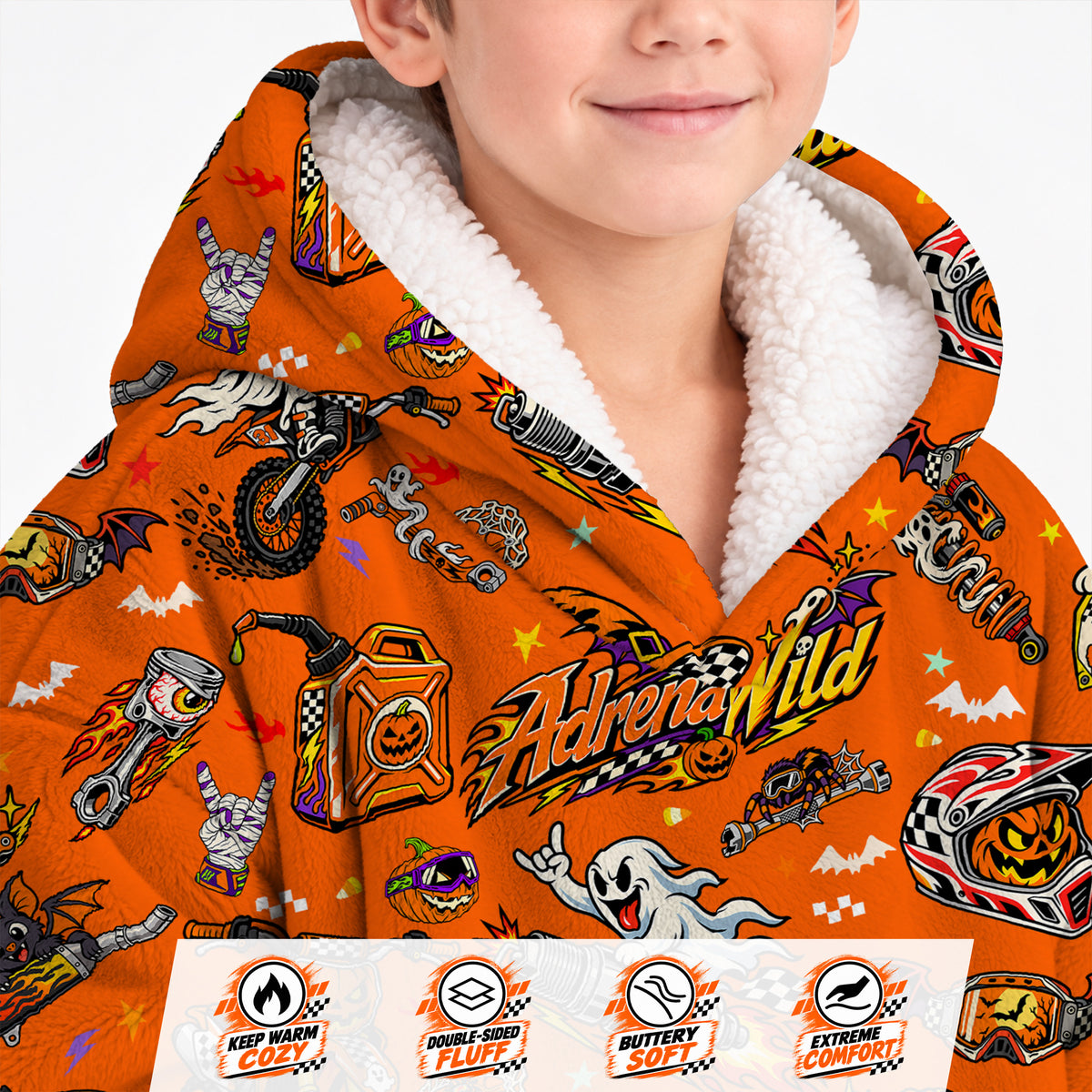 Halloween Dirt Bike Kids Snug Hoodie-Fleece