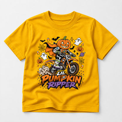 Kids Dirt Bike Lil Pumpkin Ripper Graphic Halloween T-Shirt