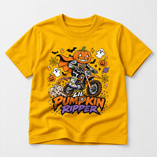 Kids Dirt Bike Lil Pumpkin Ripper Graphic Halloween T-Shirt