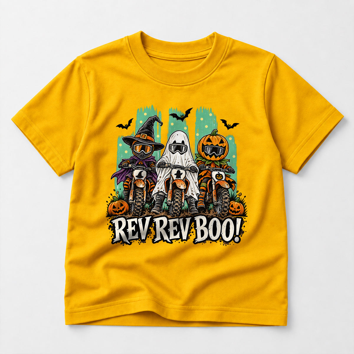 Kids Dirt Bike Rev Rev Boo Graphic Halloween T-Shirt