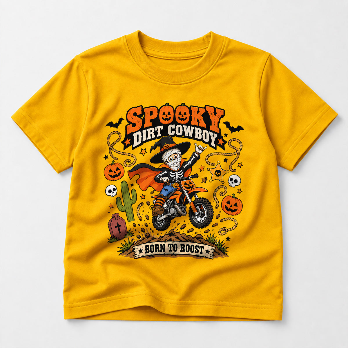Kids Dirt Bike Spooky Dirt Cowboy Graphic Halloween T-Shirt