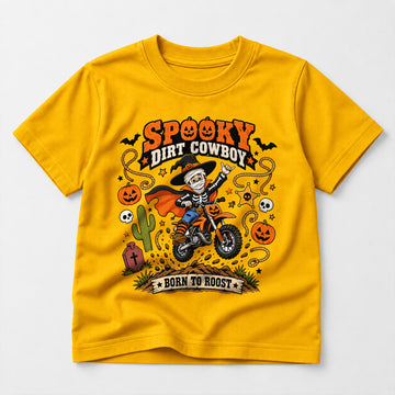 Kids Dirt Bike Spooky Dirt Cowboy Graphic Halloween T-Shirt