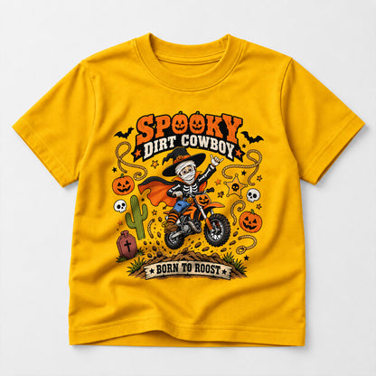 Kids Dirt Bike Spooky Dirt Cowboy Graphic Halloween T-Shirt