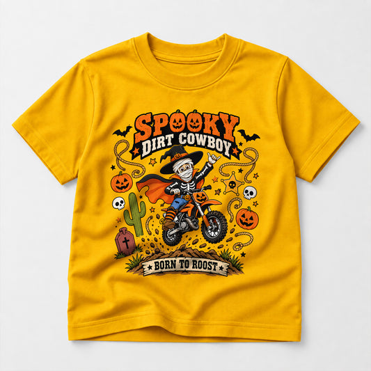 Kids Dirt Bike Spooky Dirt Cowboy Graphic Halloween T-Shirt