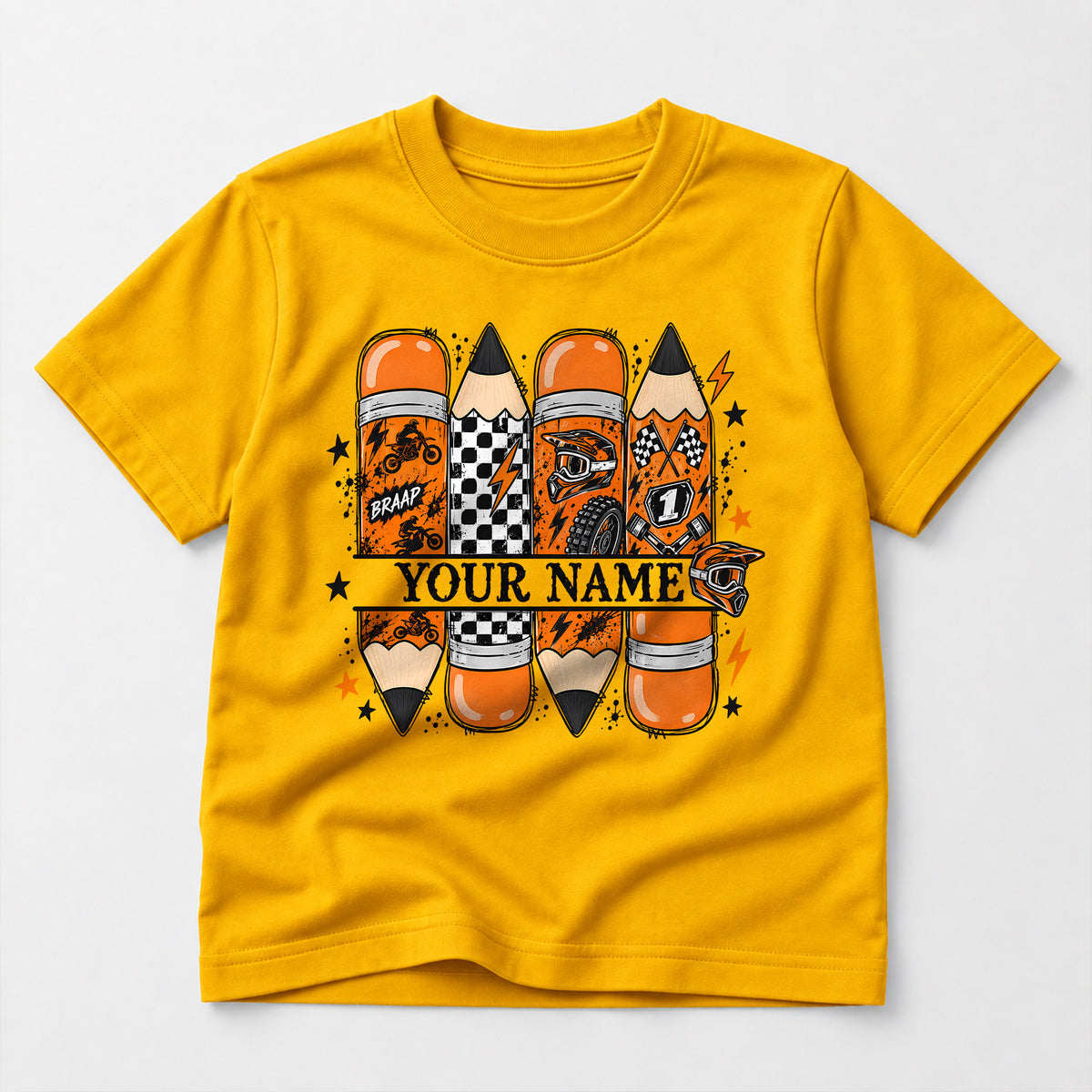 Kids Dirt Bike Spooky Moto Pencils Graphic Halloween T-Shirt
