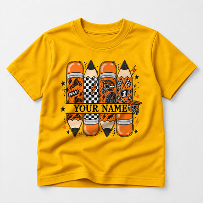 Kids Dirt Bike Spooky Moto Pencils Graphic Halloween T-Shirt