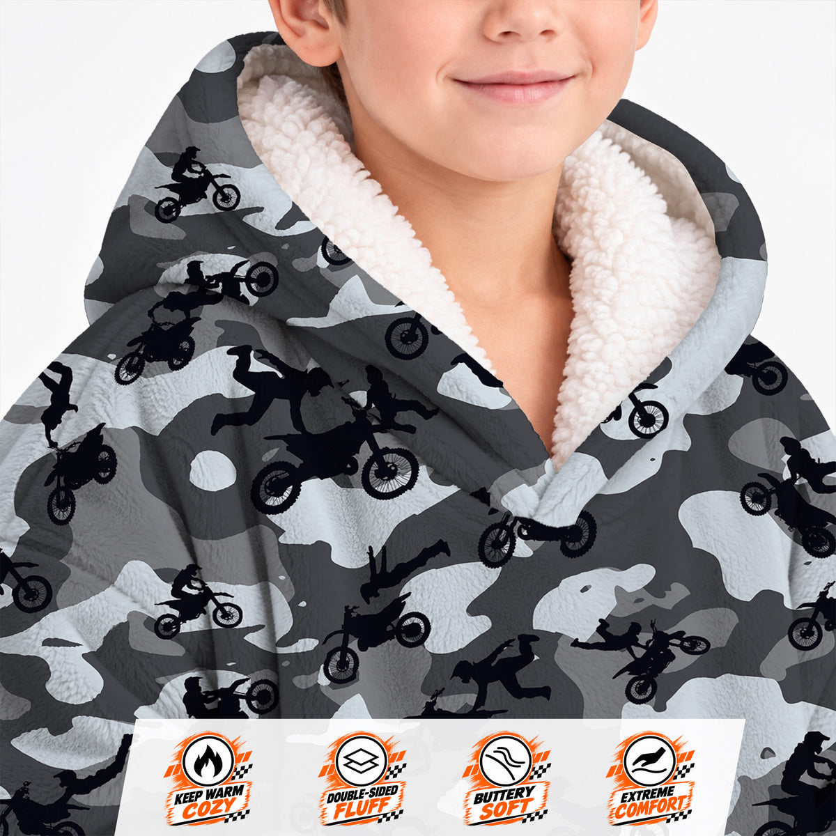 Camo Dirt Bike Kids Snug Hoodie-Fleece