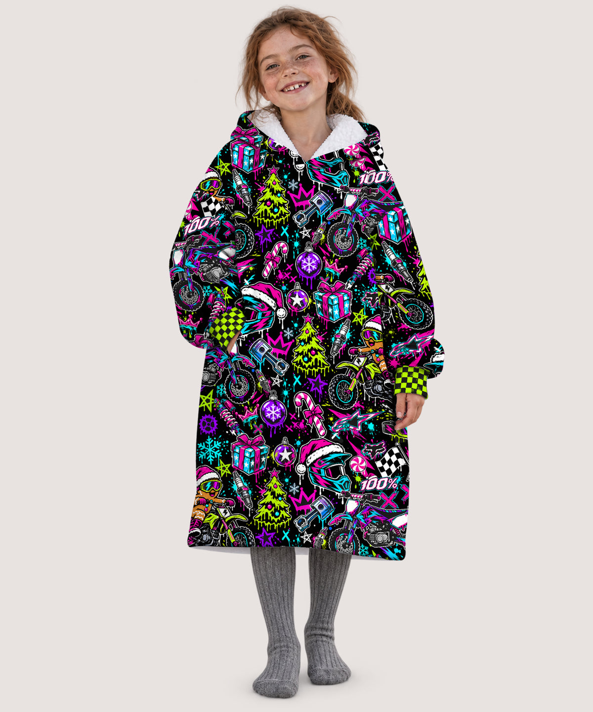 Neon Dirt Bike Christmas Snug Hoodie-Fleece