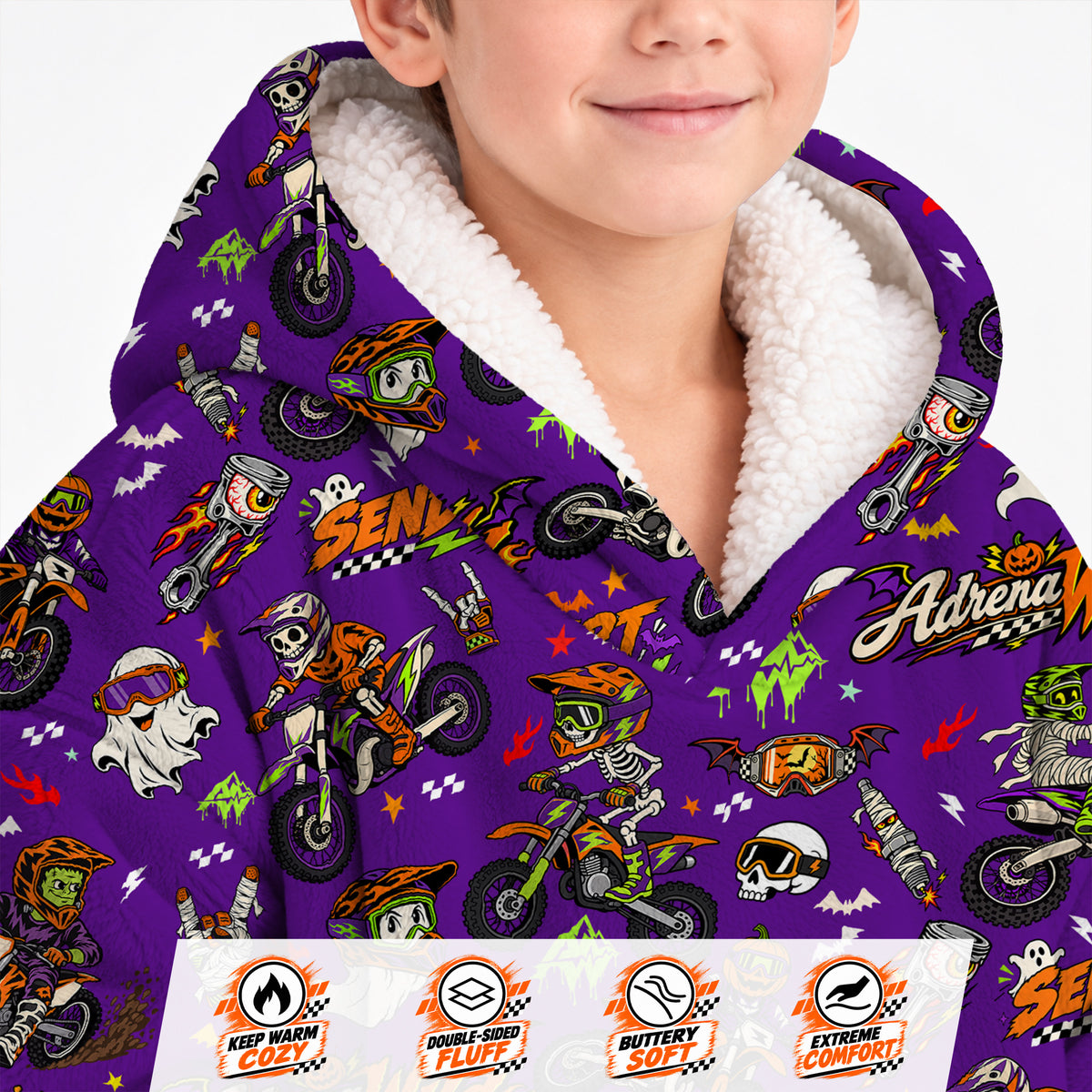 Halloween Dirt Bike Kids Snug Hoodie-Fleece