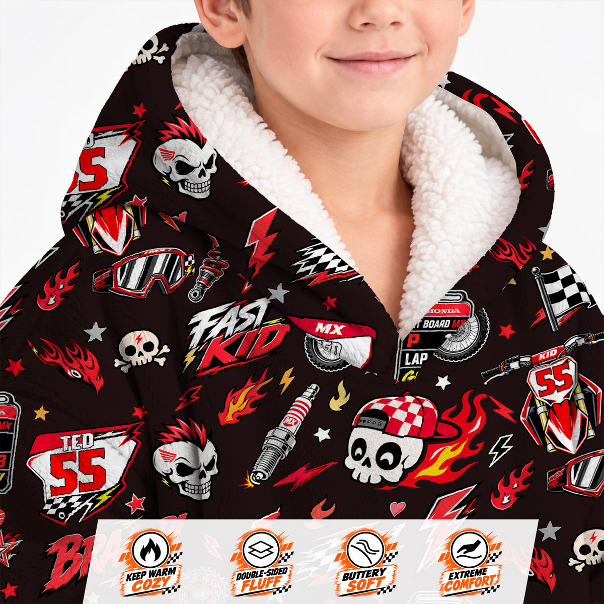 Honda Dirt Bike Kids Snug Hoodie-Fleece