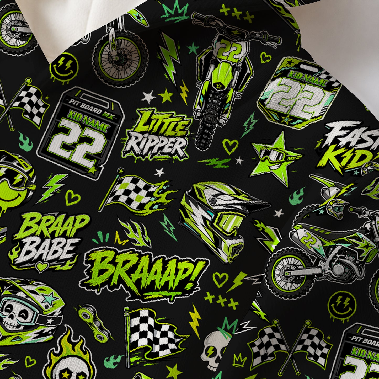 Kids Kawasaki Motocross Cotton Hoodie Personalized
