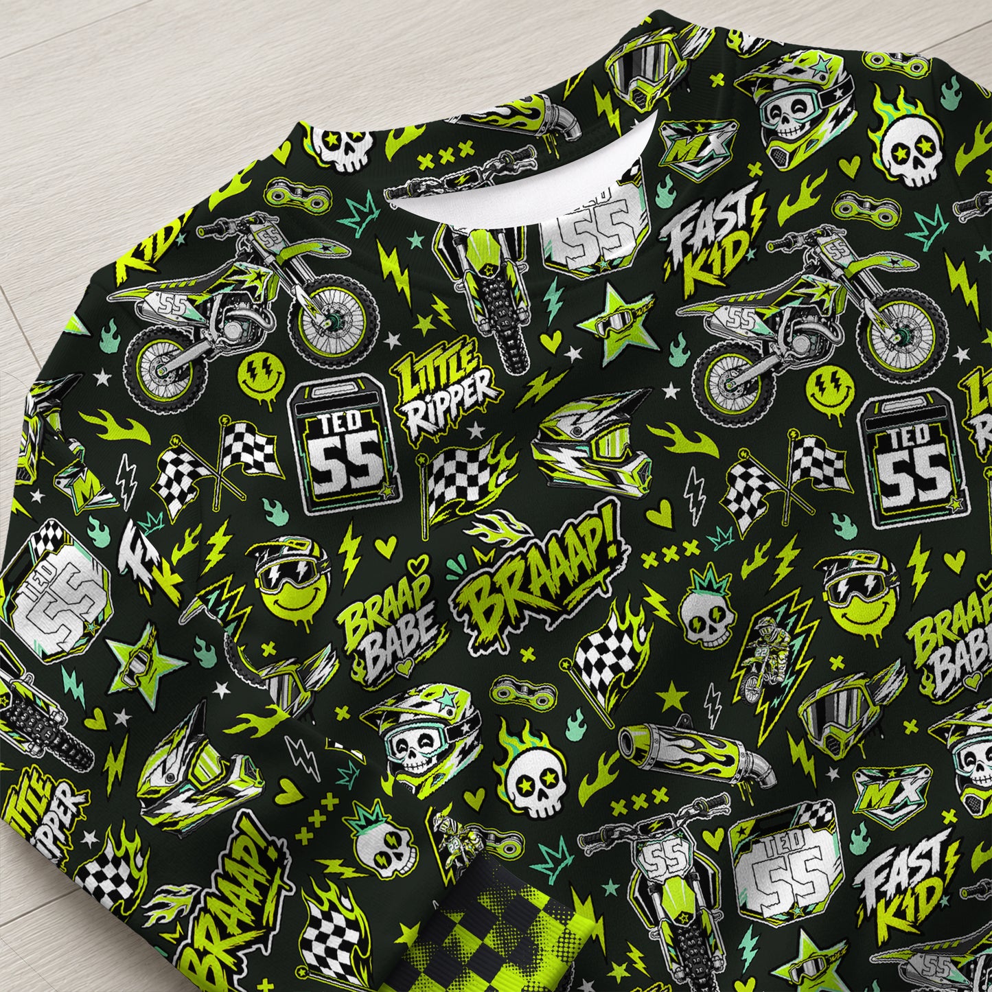 Personalized Kawasaki Dirt Bike Pajamas – Custom Name Kids Motocross Pajama Set