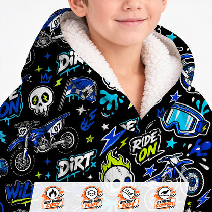 Team Blue Dirt Bike Kids Snug Hoodie-Fleece