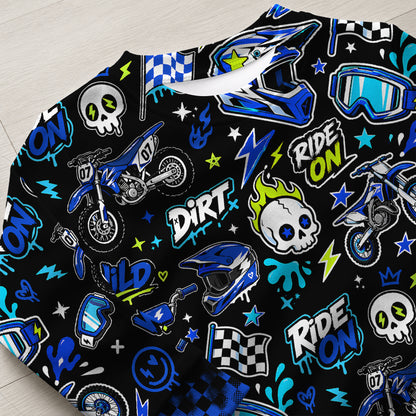 Personalized Team Blue Dirt Bike Pajamas – Custom Name Kids Motocross Pajama Set