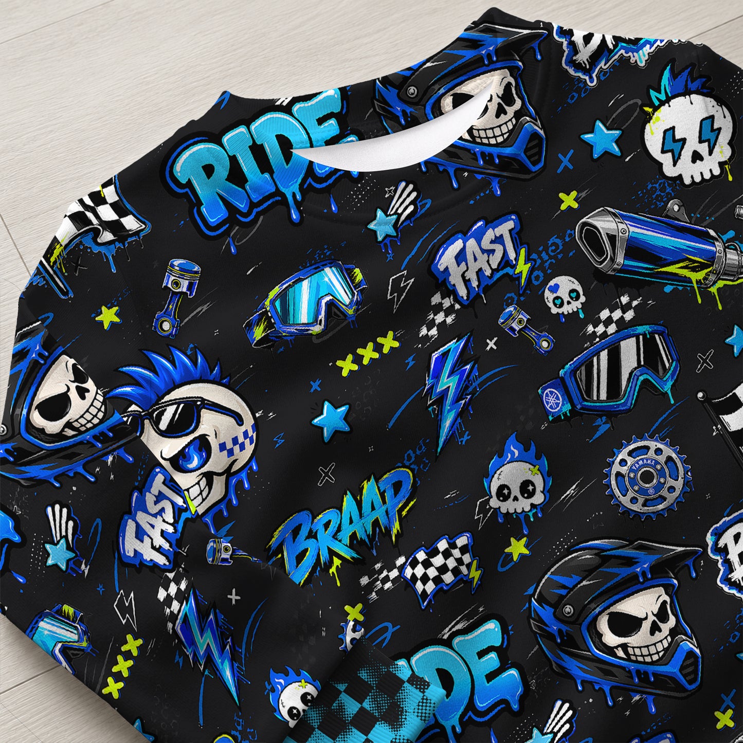 Personalized Team Blue Dirt Bike Pajamas – Custom Name Kids Motocross Pajama Set