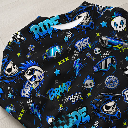 Personalized Team Blue Dirt Bike Pajamas – Custom Name Kids Motocross Pajama Set