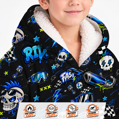 Team Blue Dirt Bike Kids Snug Hoodie-Fleece
