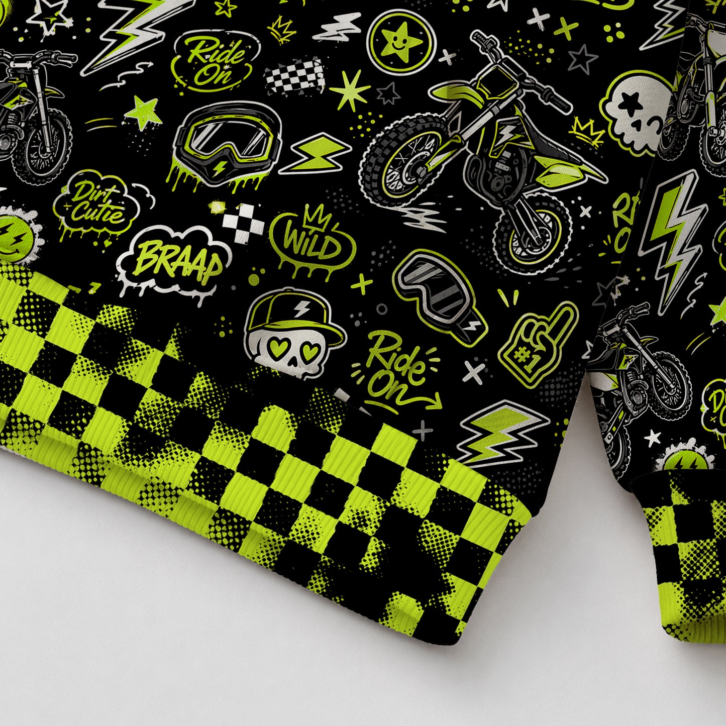 Kids Neon Green Dirt Bike Cotton Hoodie Personalized
