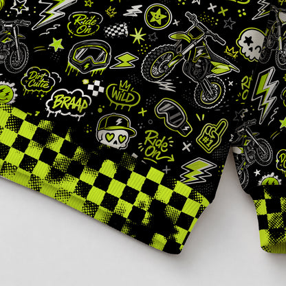 Kids Neon Green Dirt Bike Cotton Hoodie Personalized