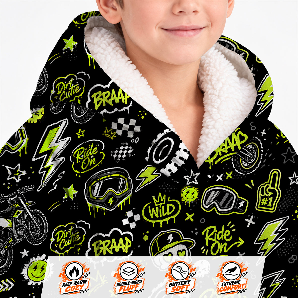 Team Green Dirt Bike Kids Snug Hoodie-Fleece