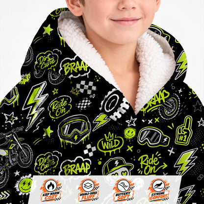 Team Green Dirt Bike Kids Snug Hoodie-Fleece