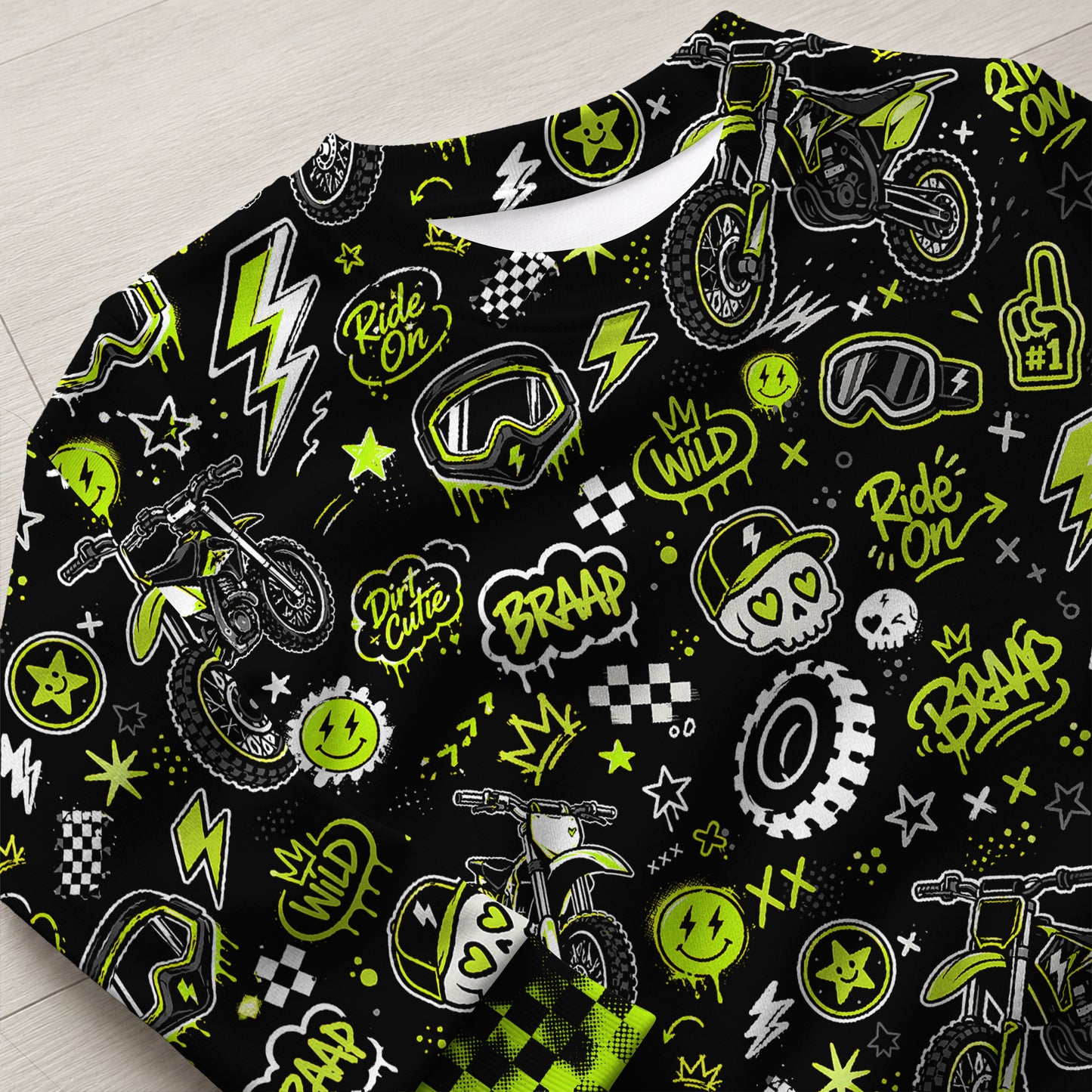 Personalized Team Green Dirt Bike Pajamas – Custom Name Kids Motocross Pajama Set