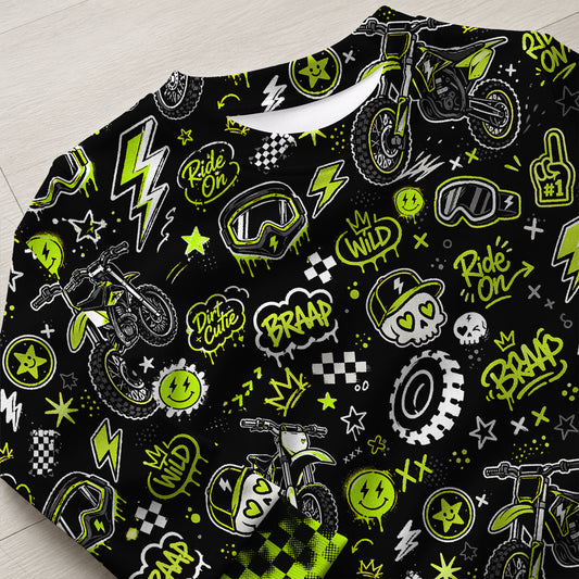 Personalized Team Green Dirt Bike Pajamas – Custom Name Kids Motocross Pajama Set