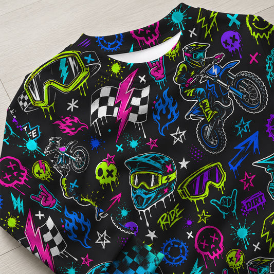 Personalized Team Neon Dirt Bike Pajamas – Custom Name Kids Motocross Pajama Set