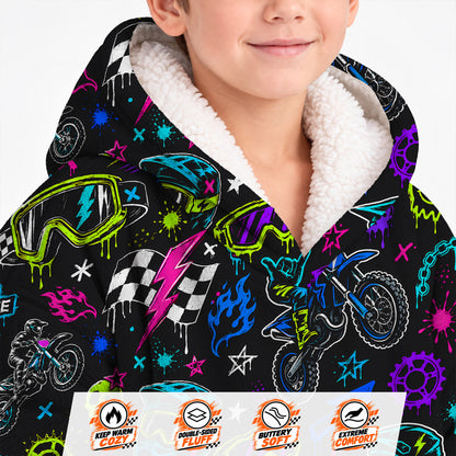 Neon Dirt Bike Kids Snug Hoodie-Fleece